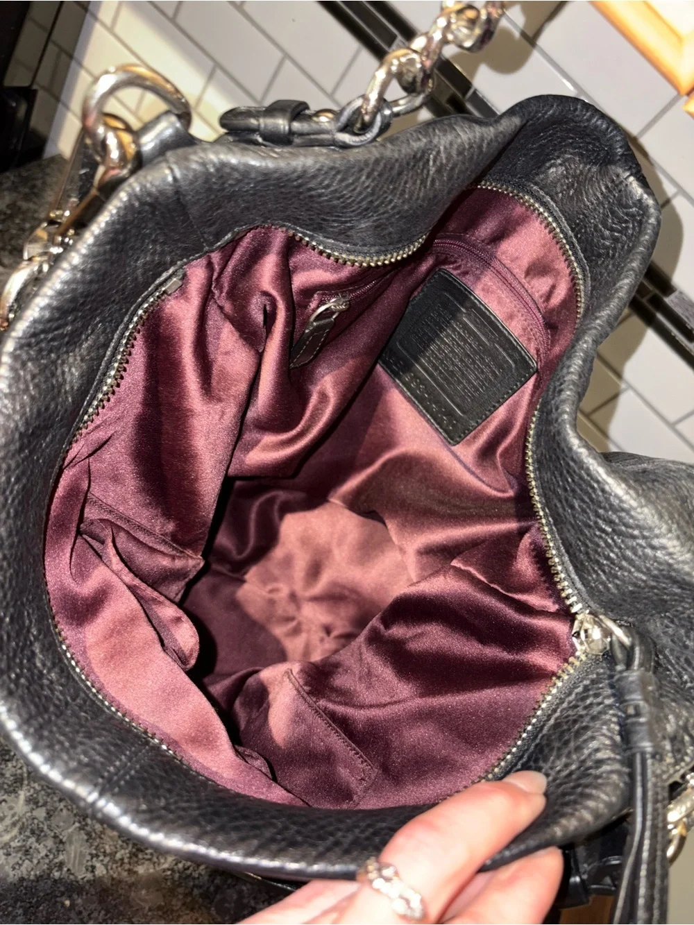 Coach Black Pebbled Leather Shoulder Hobo with Silver Hardware